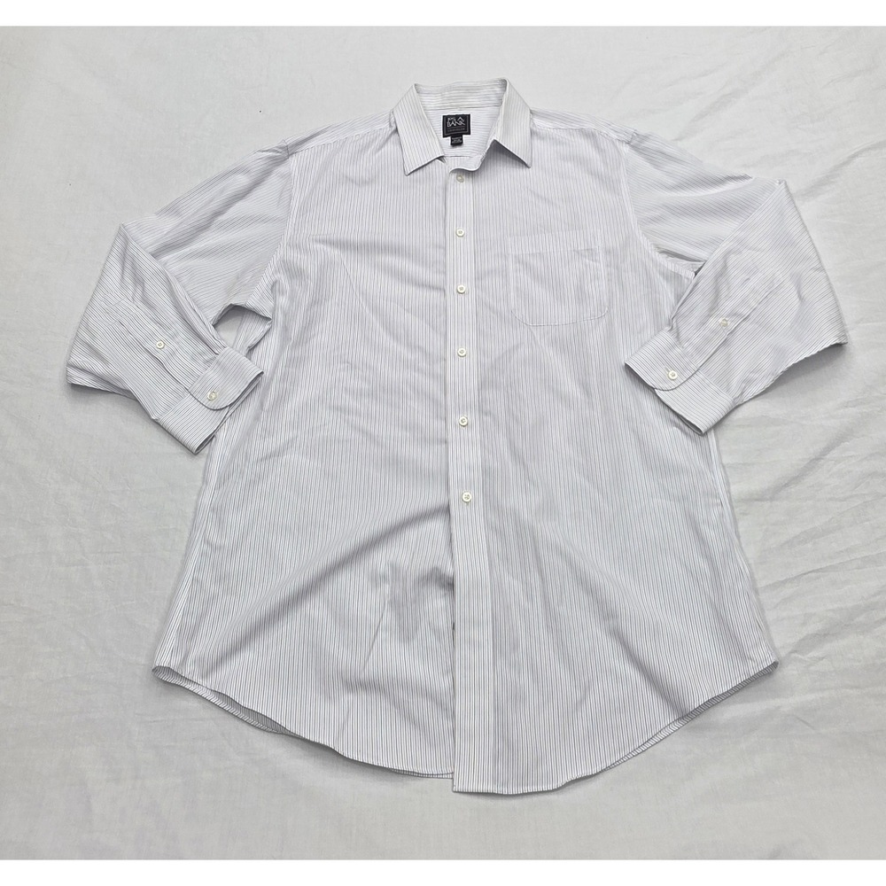 Jos A Bank Traveler Tailored Fit Striped Button Down Shirt Mens‎ 16.5 32 White
